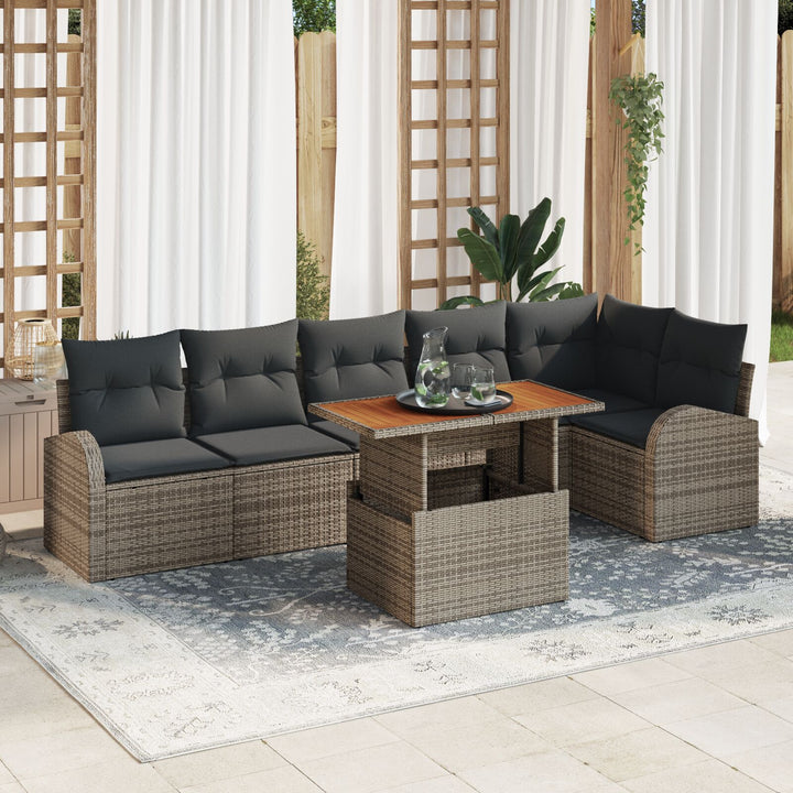 Havemøbel Sofa Sæt Sæt med 7 Grå Poly Rattan