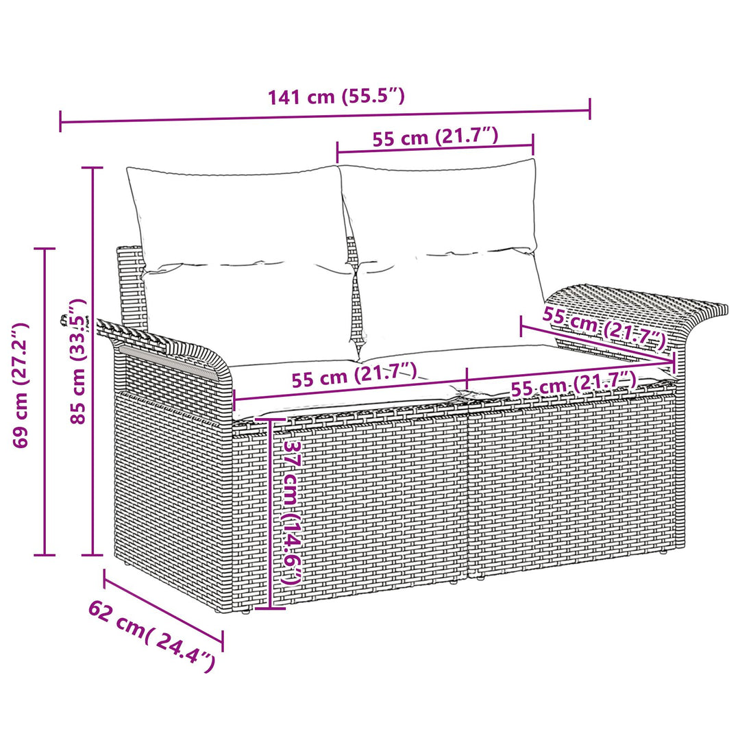 10 Delers Have Sofa Sæt med Puder Grå Poly Rattan