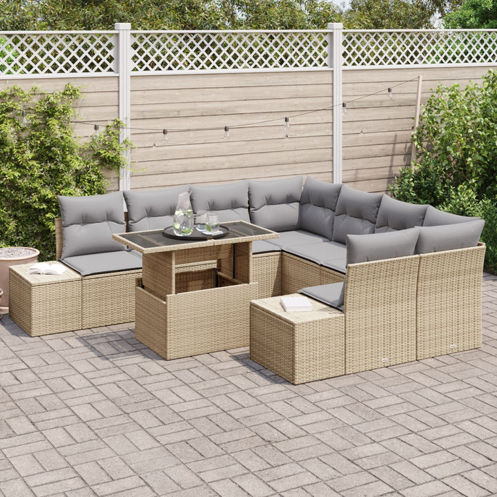 Have Sofa Sæt Sæt af 9 Grå, Beige Poly Rattan Have Sofa Sæt