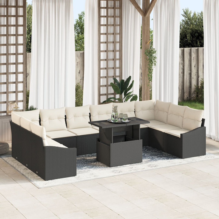11-delt have sofa sæt med hynder sort poly rattan