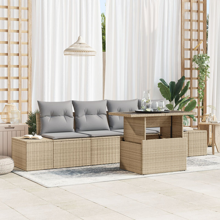 Havesofa Sæt Sæt af 5 Beige, Grå Poly Rattan, Stål, Polyester