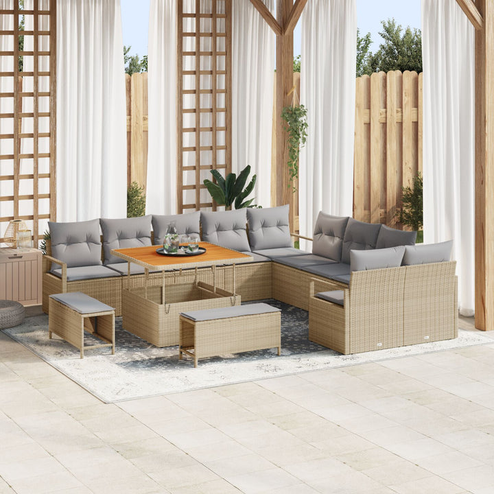 13-delt havesofsæt med puder i beige poly rattan, vidaXL 2-sæders havesofa med opbevaring & puder i beige poly rattan, vidaXL 3-delt have spise sæt med puder i beige poly rattan