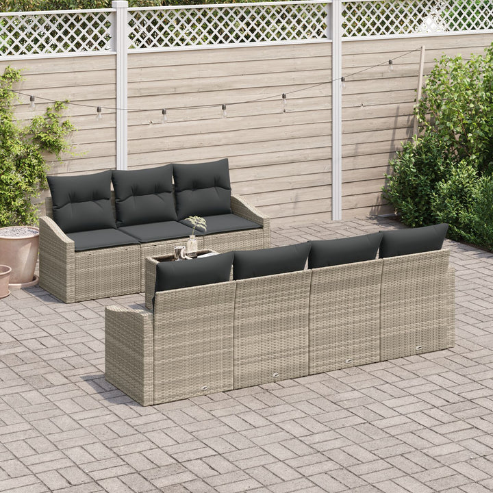 havesofa sæt 8 dele Beige, Mørkegrå Rattan, Polyester