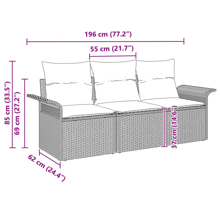 3 Stk Havesofa Sæt med Puder Sort Poly Rattan