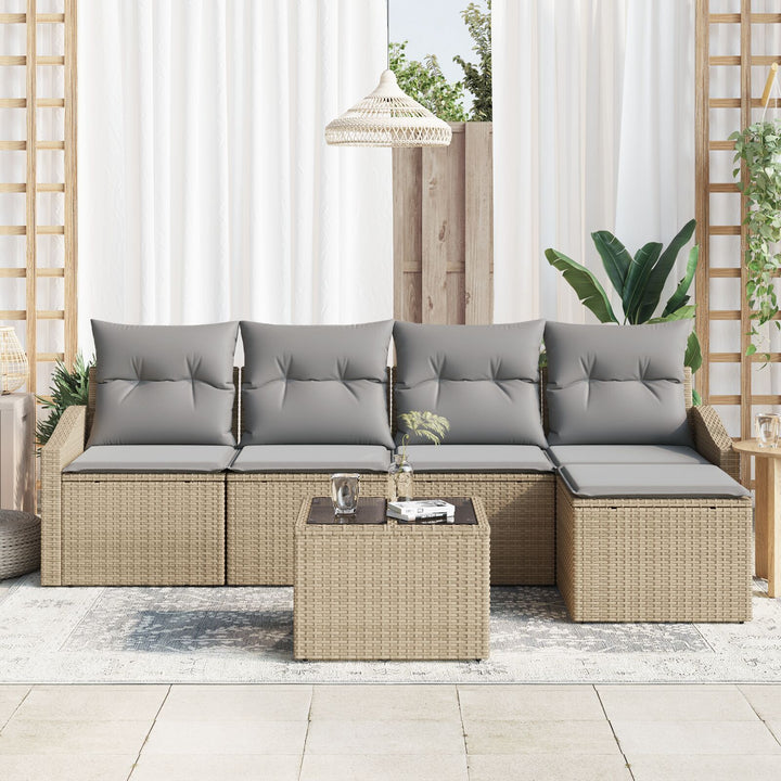 Have Sofa Sæt 6 Dele Beige Polyethylen rattan Udendørs Sofa