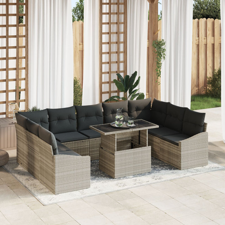 Have Sofa Sæt 10-delt Beige, Mørkegrå Rattan, Polyester
