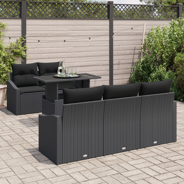 Have Sofa Sæt 6 dele Sort Rattan, Polyester Udendørs Sofa Sæt