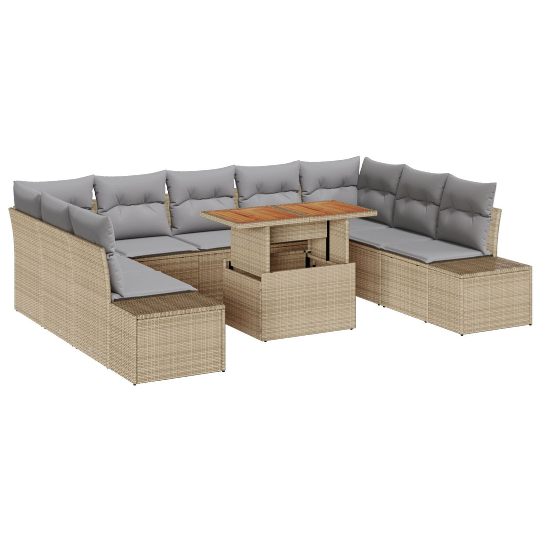 10 Delers Have Sofa Sæt med Puder Beige Poly Rattan