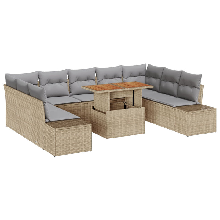10 Delers Have Sofa Sæt med Puder Beige Poly Rattan