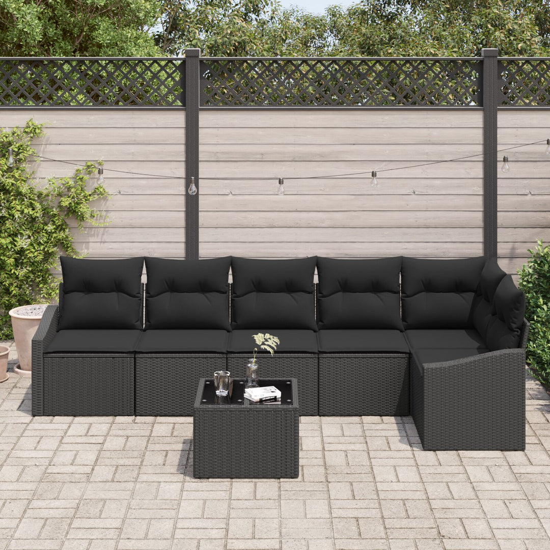 havemøbel sæt Sæt af 7 Sort Polyrattan 7-delt havemøbel sæt