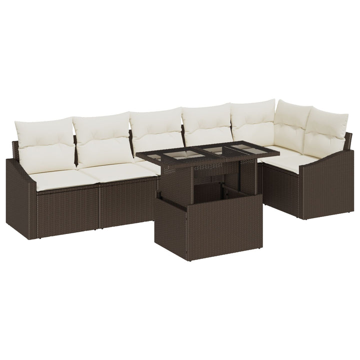 Have Sofa Sæt Sæt af 7 Brun Rattan Have Sofa Sæt Rektangulær