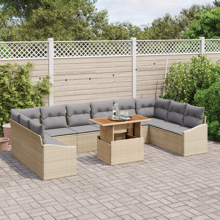 11 Stykker Have Spisestel med Puder Beige Poly Rattan Akacie