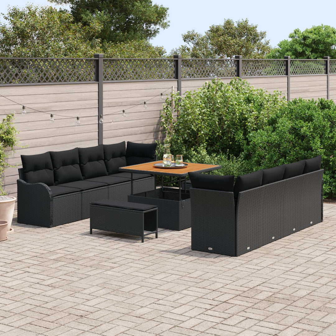 11-styks have sofasæt med puder sort poly rattan akacie, vidaXL 2-personers have sofa med puder sort poly rattan, vidaXL 3-styks have spisestedsæt med puder sort poly rattan akacie