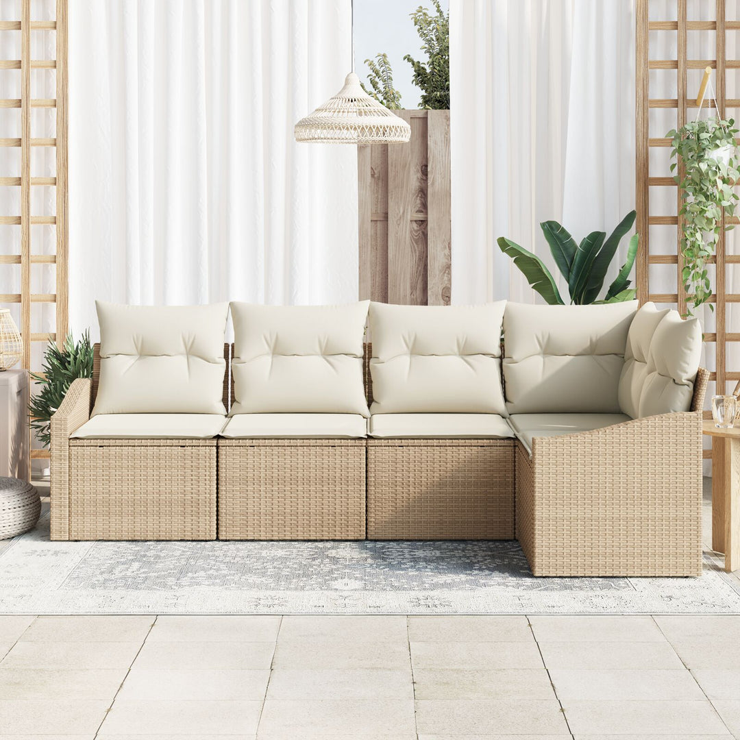 Havensofa Sæt 5 dele Beige, Creme Poly Rattan, Polyester, Stål