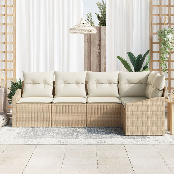 Havensofa Sæt 5 dele Beige, Creme Poly Rattan, Polyester, Stål