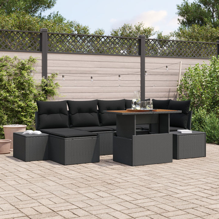 Have Sofa Sæt Sæt af 7 Sort Poly Rattan, Hærdet Glas