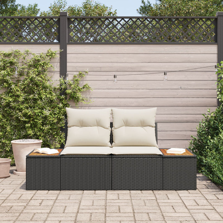 2-personers havnesofa med puder sort poly rattan