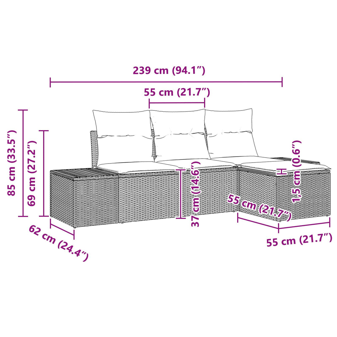 Have Sofa Sæt 4 Delte Beige og Creme Rattan, Polyester Puder
