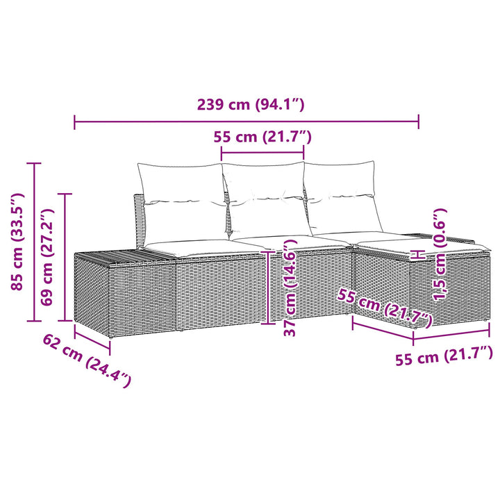 Have Sofa Sæt 4 Delte Beige og Creme Rattan, Polyester Puder