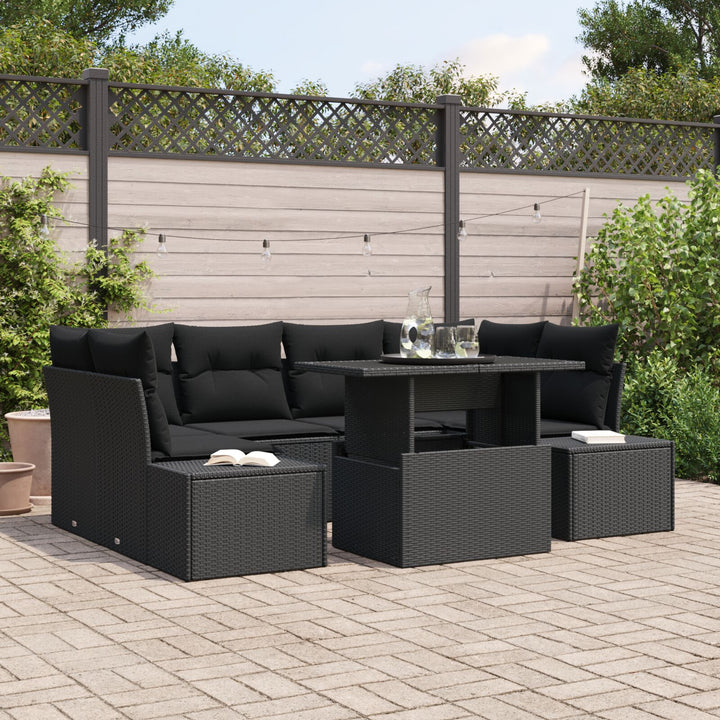 Have Sofa Sæt 7 Stykke Sort Polyrattan, glas Have Sofa Sæt