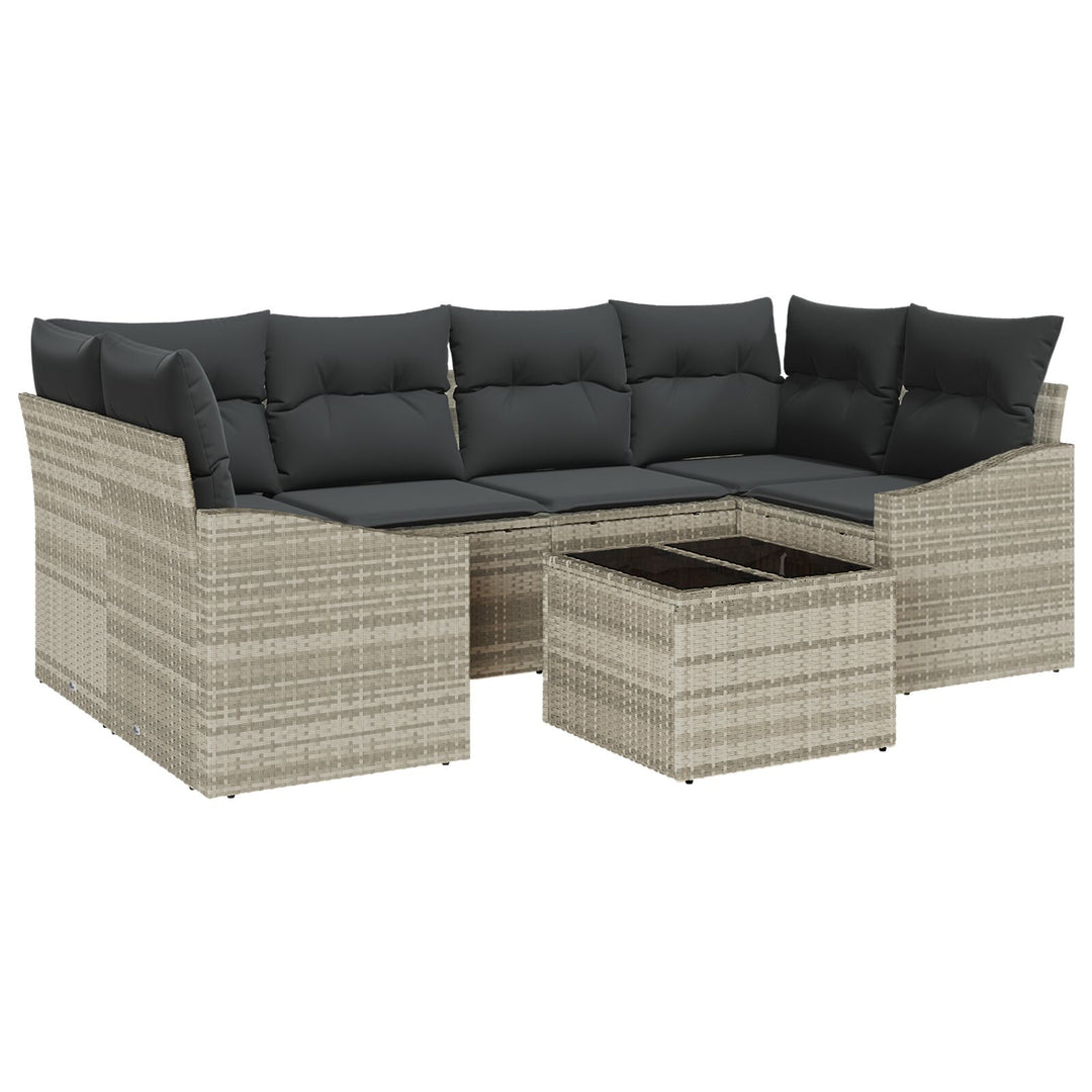 havensofa sæt Sæt af 7 Beige og mørkegrå Rattan