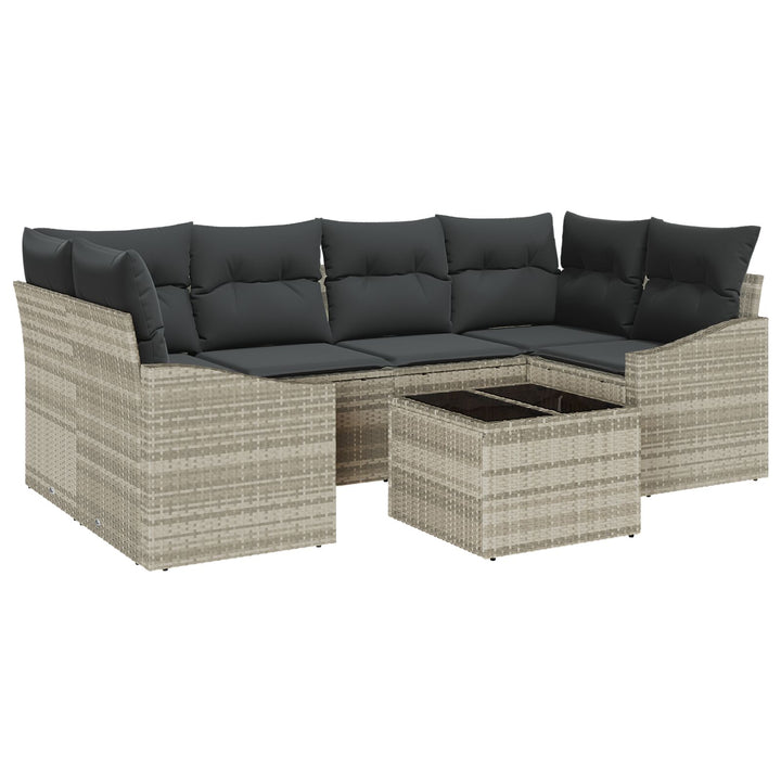 havensofa sæt Sæt af 7 Beige og mørkegrå Rattan