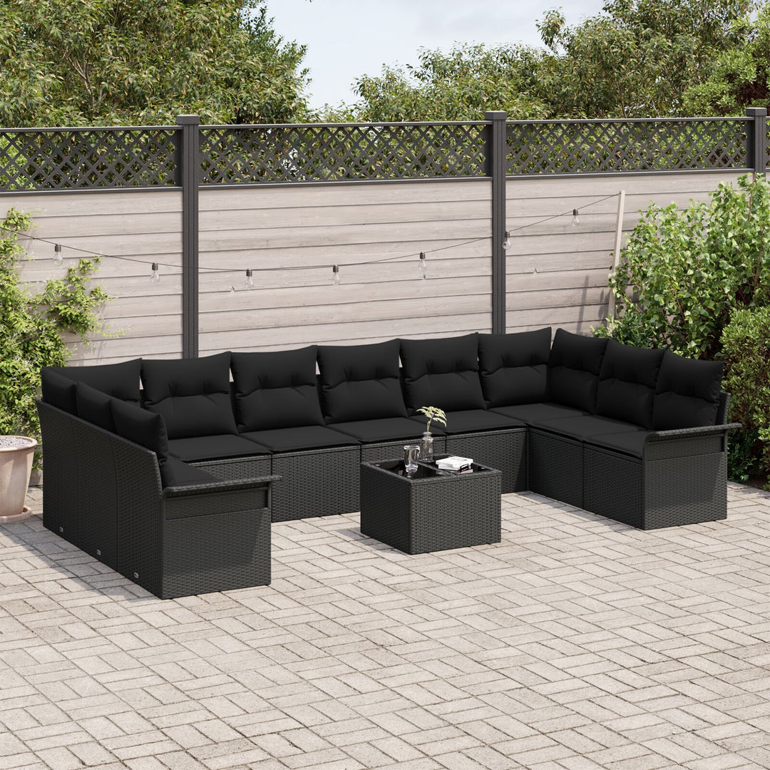 11 Delers Havemøbelsæt med Hynder Beige Poly Rattan