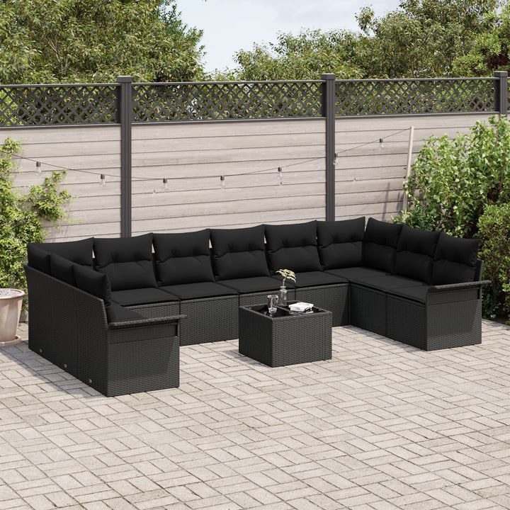 11 Delers Havemøbelsæt med Hynder Beige Poly Rattan