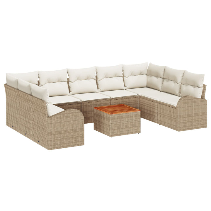 10 dele have sofa sæt med puder beige polyrattan akacietræ