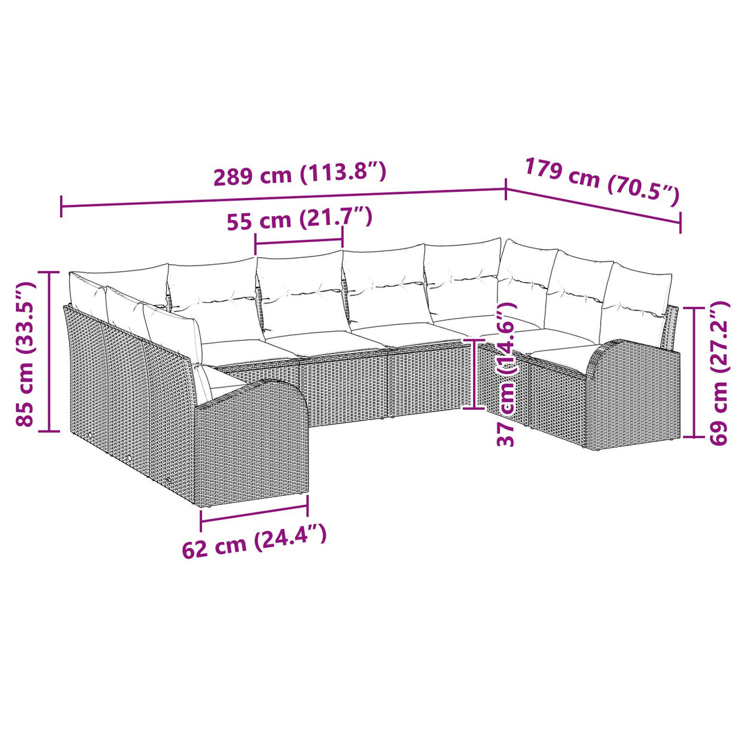 Have Sofa Sæt 9 Styk Brun og Creme Rattan Have Sofa Sæt