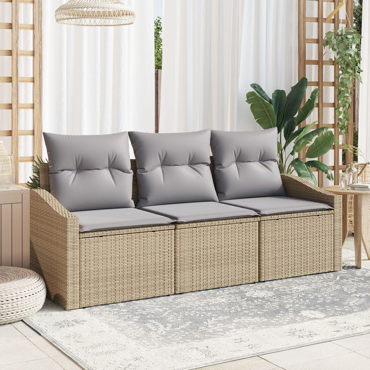 Havesofa sæt Sæt af 3 Lysegrå, Beige Rattan, Polyester puder