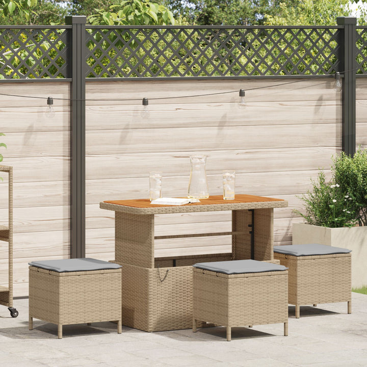 4 Deles Have Spisebordssæt med Puder Beige Poly Rattan Akacietræ