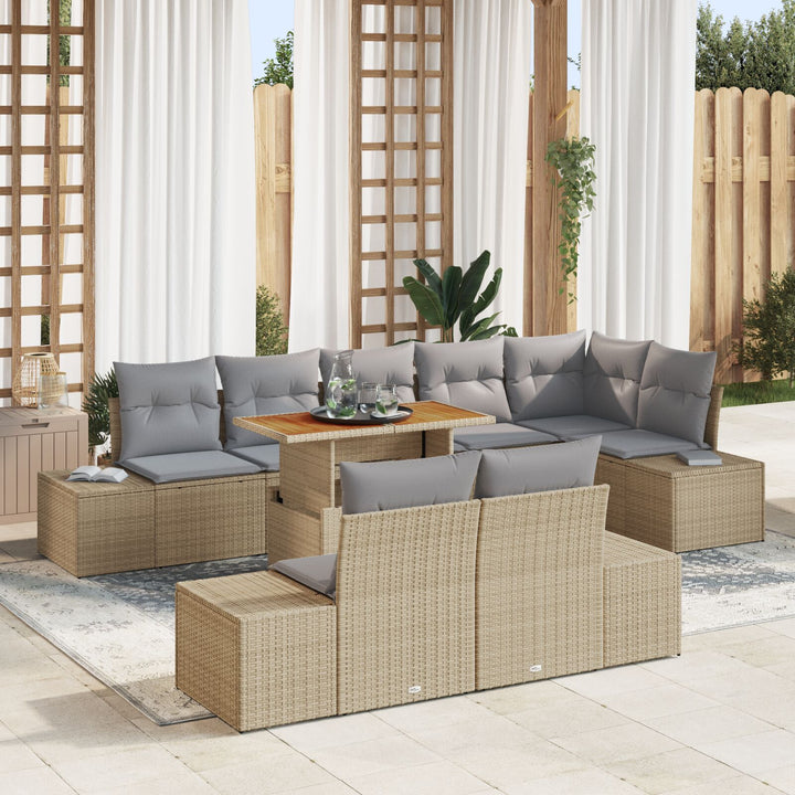 9-delt havesofasæt med puder Beige Poly Rattan