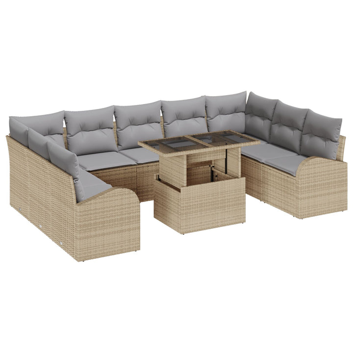 10-delt havemøbel sæt med puder beige poly rattan