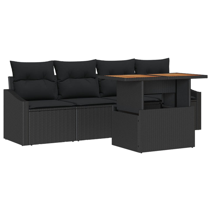 Have Sofa Sæt Sæt af 5 Sort Rattan, Polyester Udendørs Bord