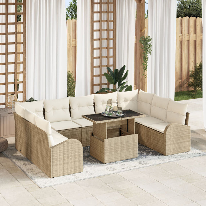 10-delers havemøbel sofa sæt med puder Beige Poly Rattan
