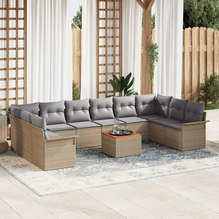 11 Stykke Have Sofa Sæt med puder Beige Poly Rattan Akacia