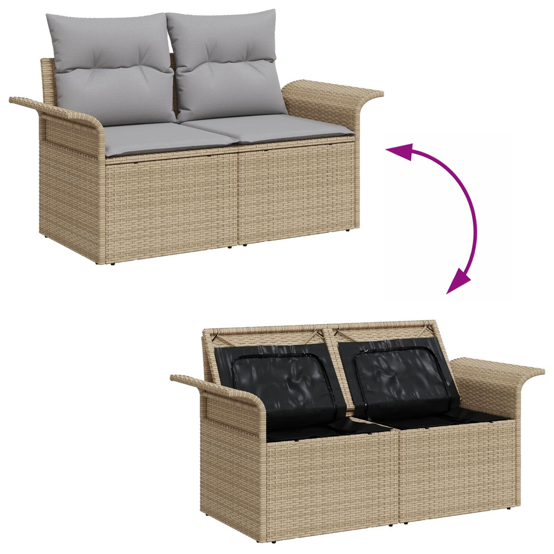2-Sæders Have Sofa med Opbevaring & Puder Beige Poly Rattan