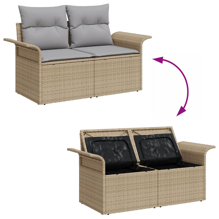 2-Sæders Have Sofa med Opbevaring & Puder Beige Poly Rattan