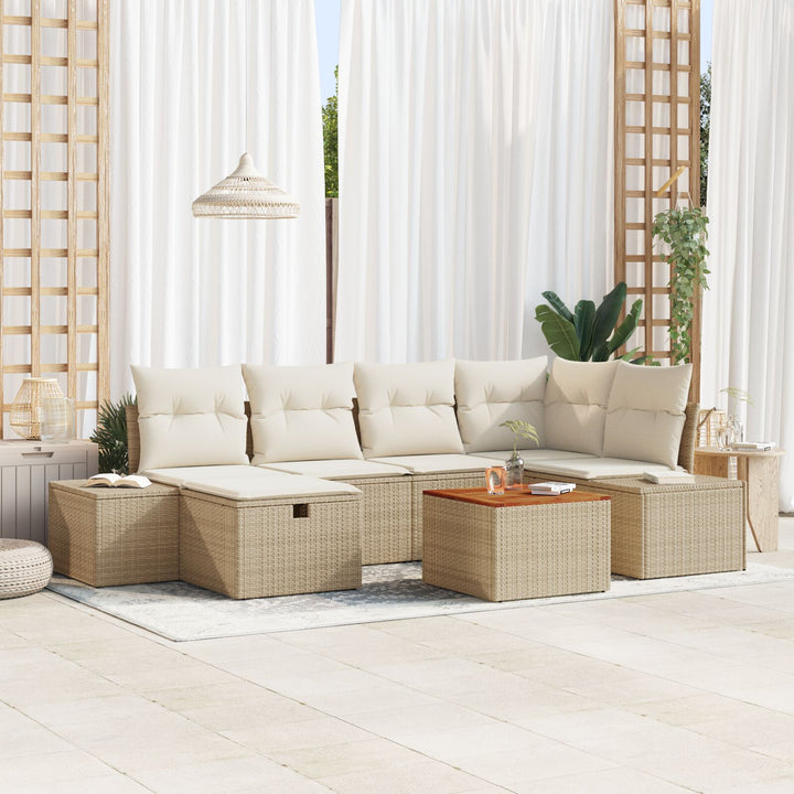 Have Sofa Sæt 7 dele Beige Rattan, Polyester Udendørs Møbler