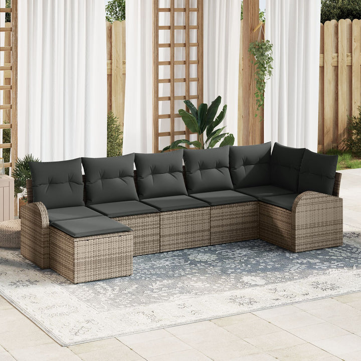Have Sofa Sæt Sæt af 7 Grå Rattan, Polyester puder Have Sofa