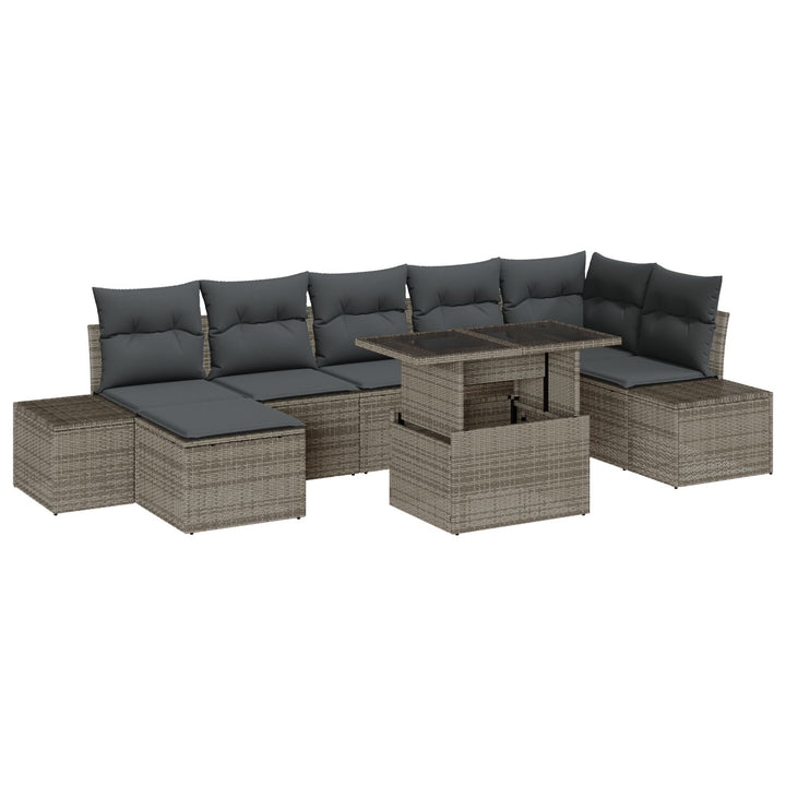 Have sofa sæt 8 dele Grå Rattan, Polyester Udendørs bord