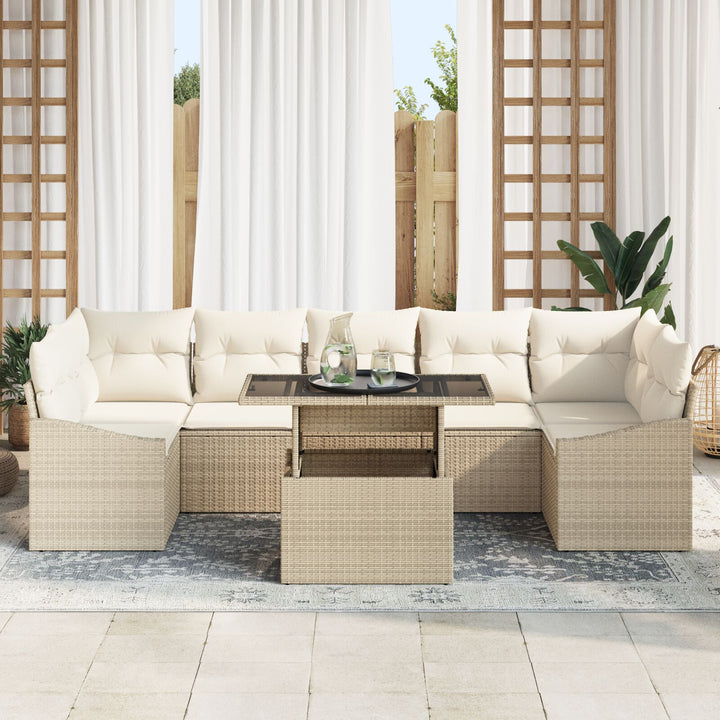 Havemøbel sofa sæt Sæt med 8 Beige, Cremefarvet Rattan, Polyester
