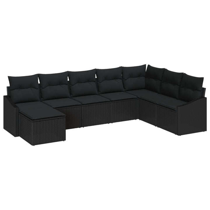 Havensofa Sæt Sæt med 8 Sort Poly rattan, Stål, Stof