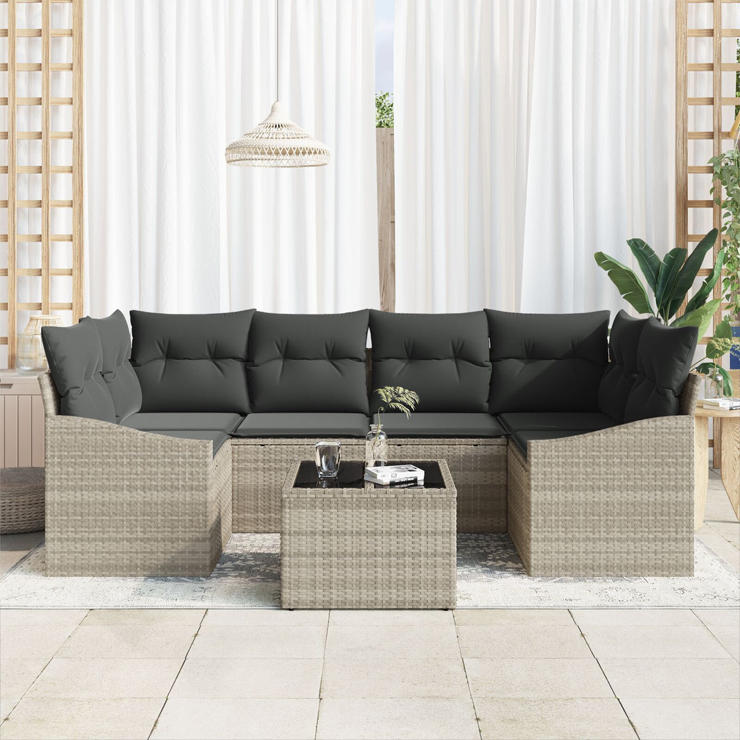 havensofa sæt Sæt af 7 Beige og mørkegrå Rattan