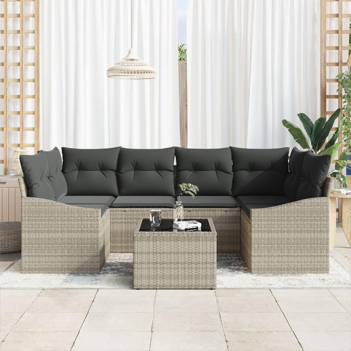 havensofa sæt Sæt af 7 Beige og mørkegrå Rattan