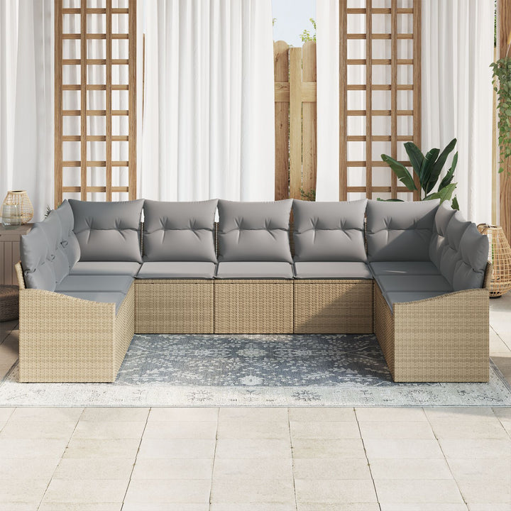 Have Sofa Sæt 9 Personer Beige og Grå Rattan, Polyester