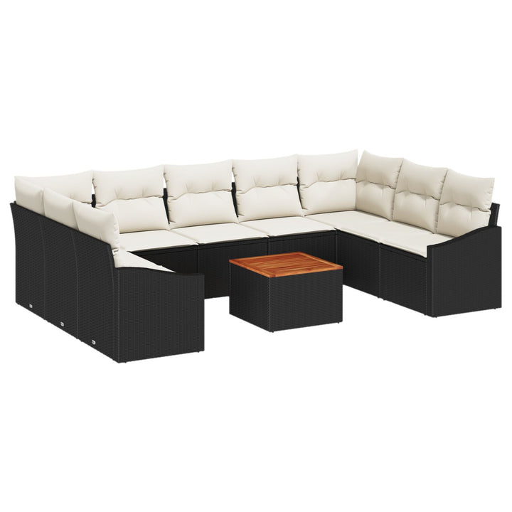 10 Stykker Have Sofa Set med Puder Sort Poly Rattan Akacietræ
