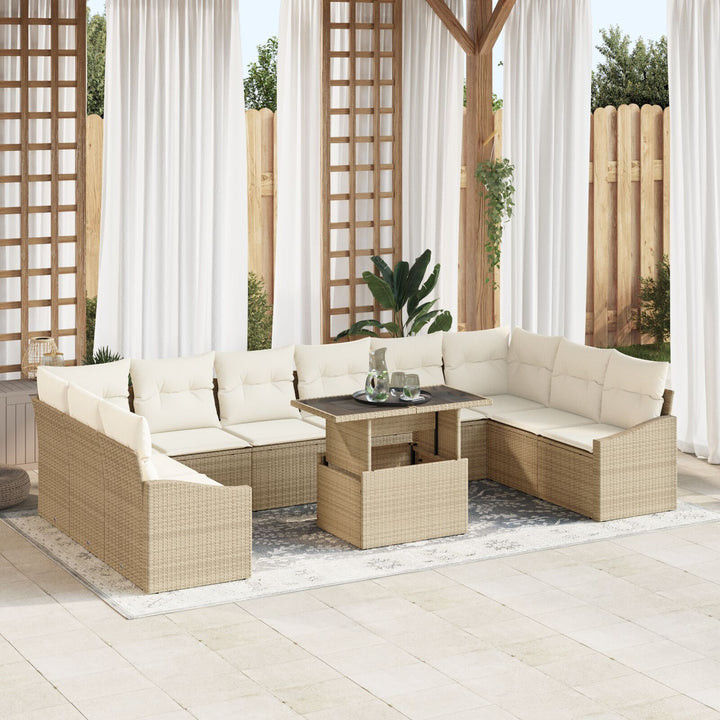 11 Deles Have Sofa Sæt med Puder Beige Poly Rattan