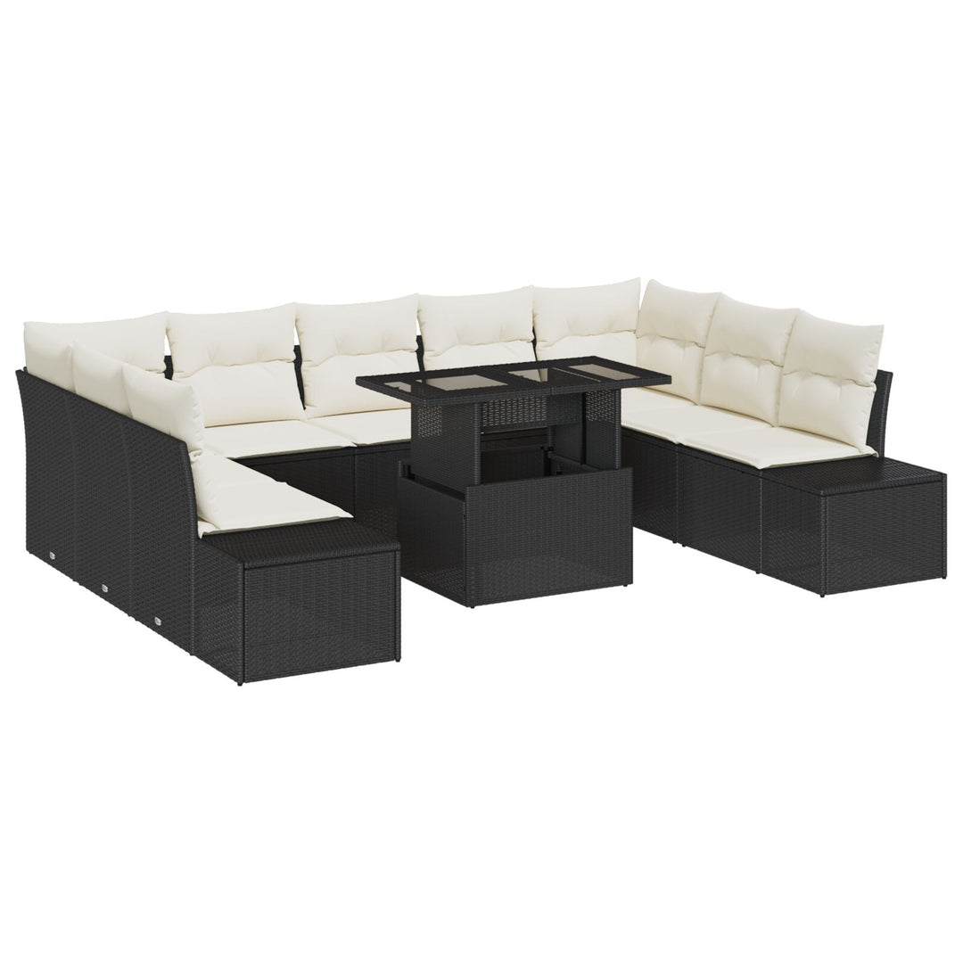 Have Sofa Sæt 10 dele Sort, Beige Poly Rattan, Stof Have Sofa Sæt